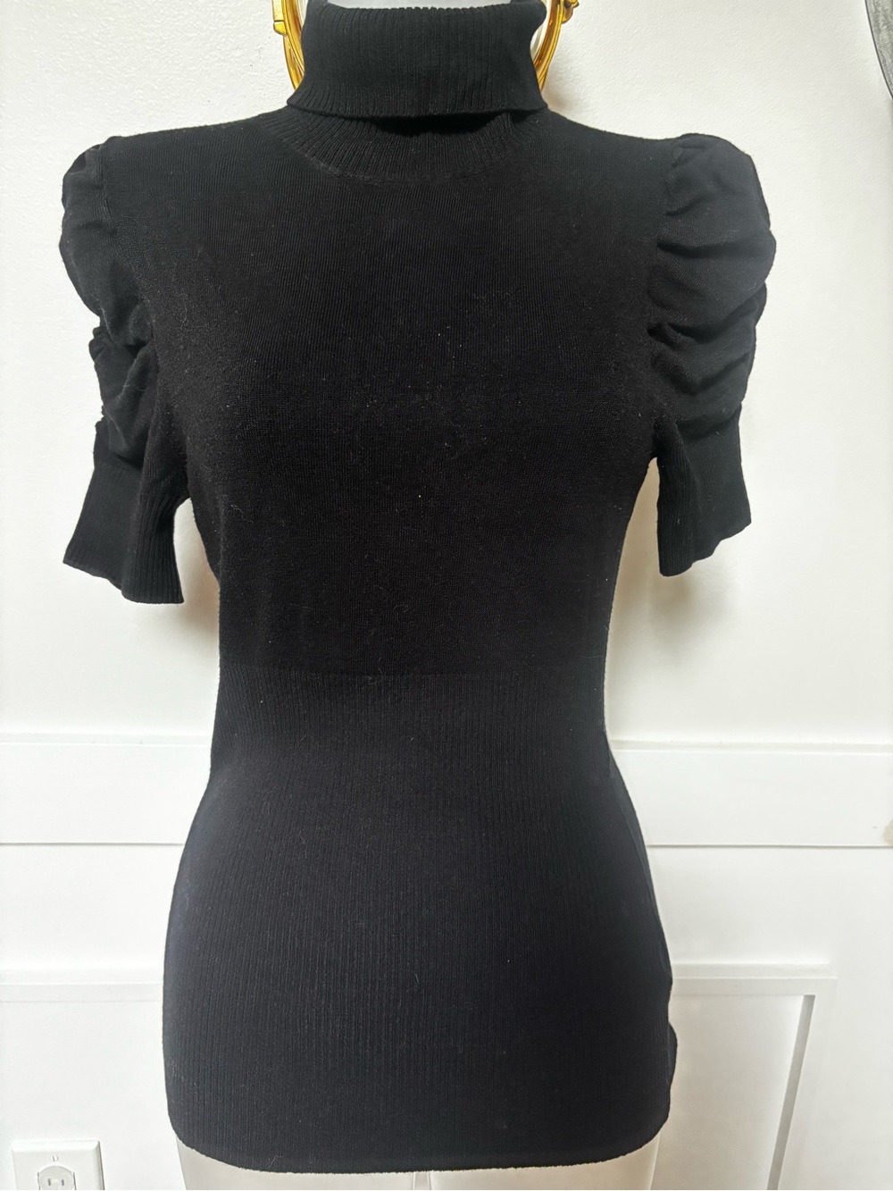 bebe Black Long-Sleeve Turtleneck Puff-Sleeve Knit bebe black top